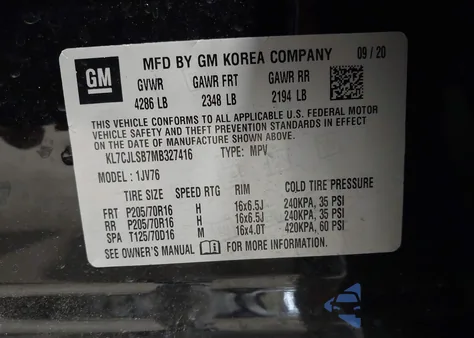 2021 Chevrolet Trax Fwd Lt из США, поврежденный, VIN KL7CJLSB7MB327416